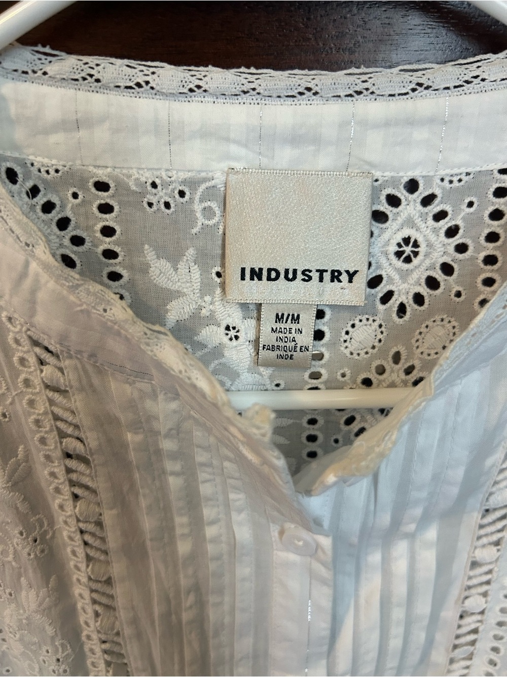 White Lace Eyelet Pintuck Button-Front Blouse - Picture 2 of 3